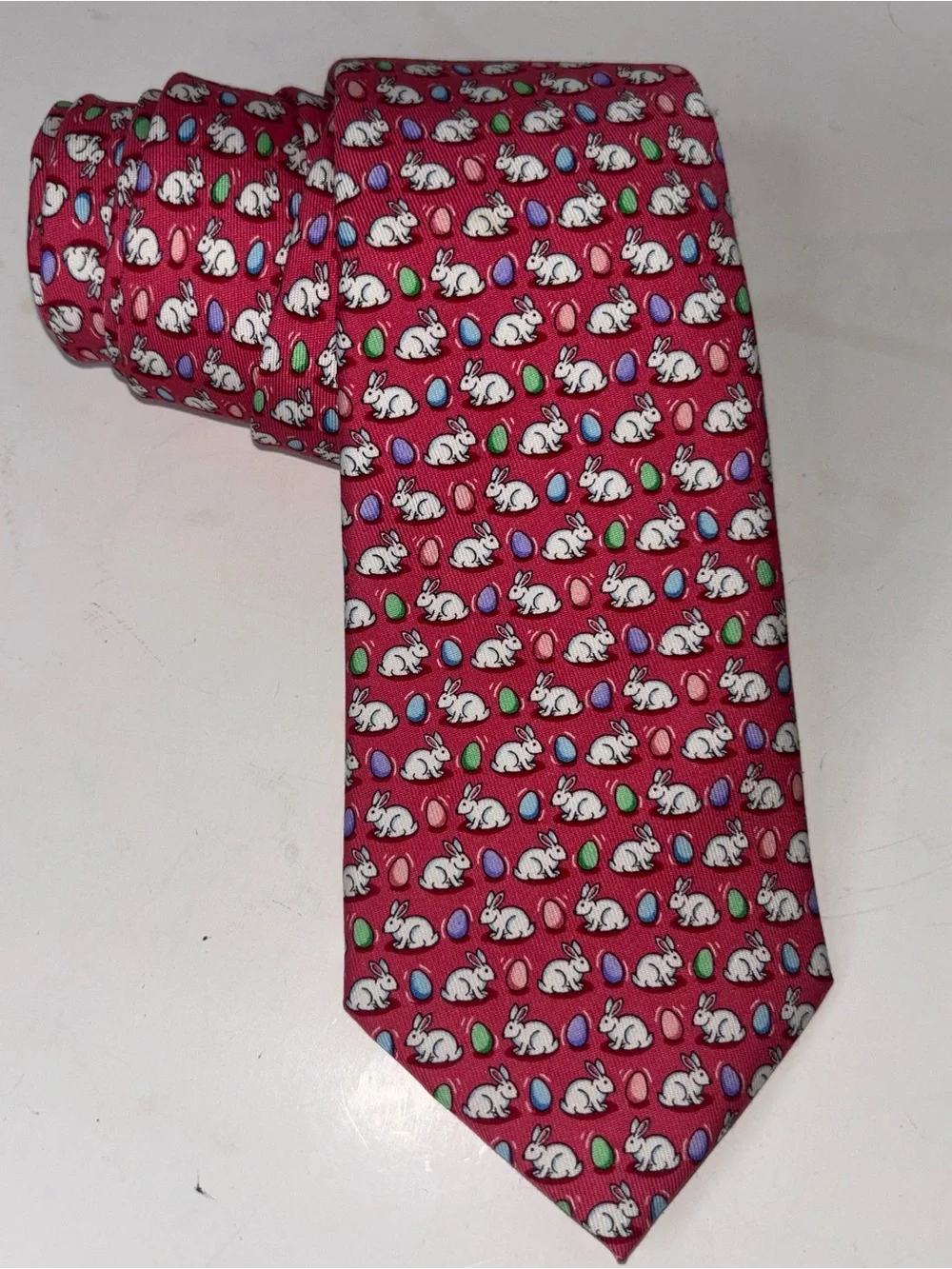 Vineyard Vines Bunnies & Eggs Easter Pink Boy’s Silk Tie Preppy
